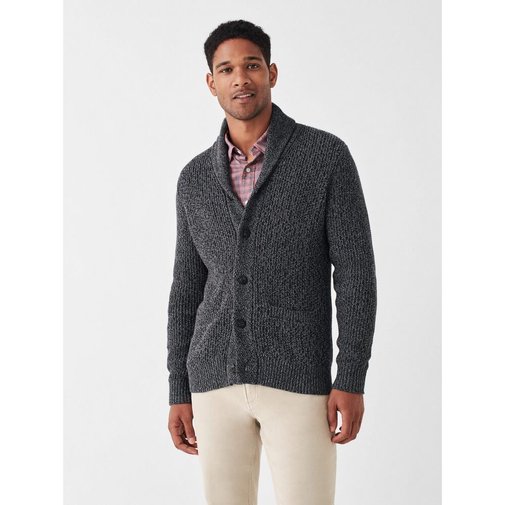 Faherty Men's Marled Cotton Cardigan Sweater Long Sleeve Black Size Large NWT